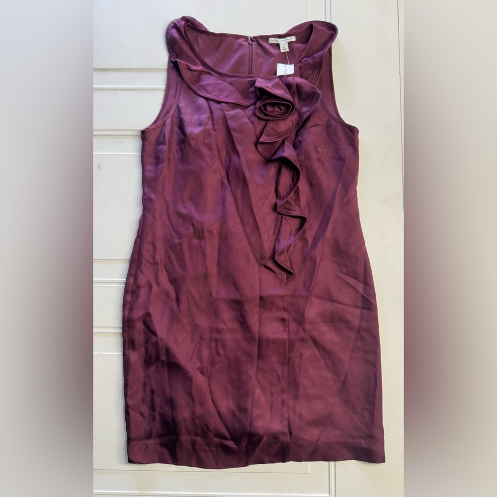 Banana Republic NWT Women’s Size 10 Purple Burgundy Silk Ruffle Midi Dress